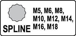 Sada vnějších rázových nástrčných klíčů 1/2" SPLINE M5-M18, 8 ks - YT-1069