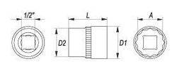 Vnitřní nástrčný klíč 1/2" dvanáctihranný 15 mm YATO - YT-1277
