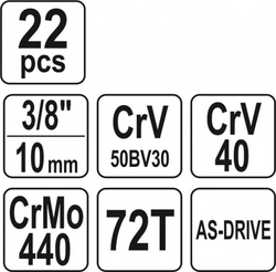Gola sada 3/8", 22 ks - YT-38561