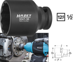 Kovaný vnitřní nástrčný klíč 1/2" dvanáctihranný 36mm Hazet 3047-36 - HA190683