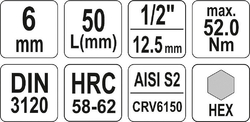 Hlavice s bitem HEX 1/2" H6 Yato - YT-04382