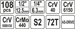 Gola sada 1/2", 1/4", 108 ks - YT-38791