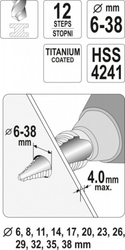 Stupňovitý kuželový vrták 6-38mm - YT-44740