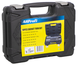 Hlavice s bity TORX 18 ks 1/2" a 1/4" v kovovém boxu - AH121801