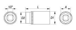 Vnitřní nástrčný klíč hluboký 1/2" šestihranný 10 mm YATO - YT-1223