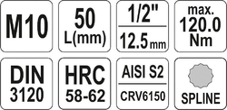 Hlavice s bity XZN 1/2" M10 YATO - YT-04343